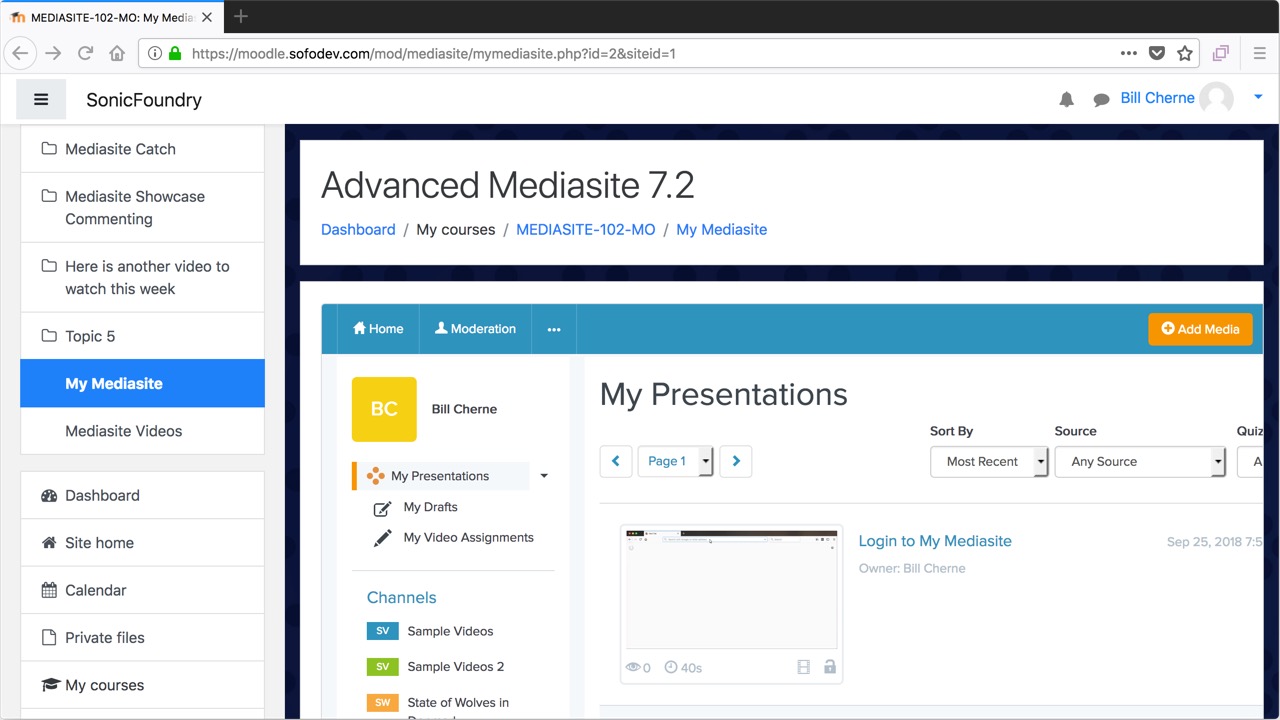 Use My Mediasite within Moodle