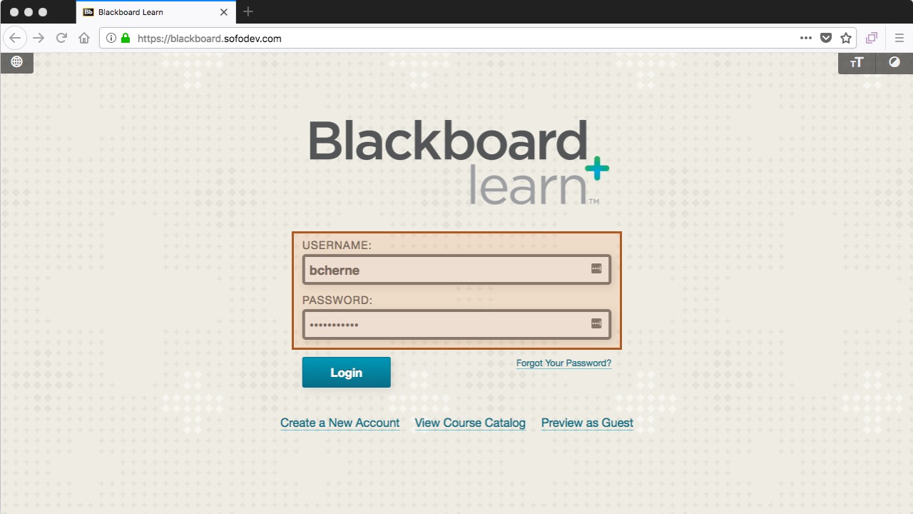 blackboard - enter username and password